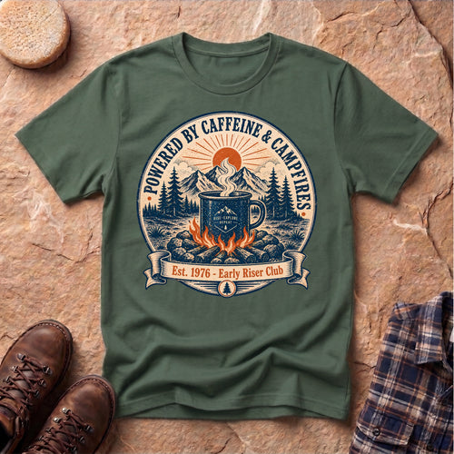Caffeine and Campfires Unisex T-Shirt