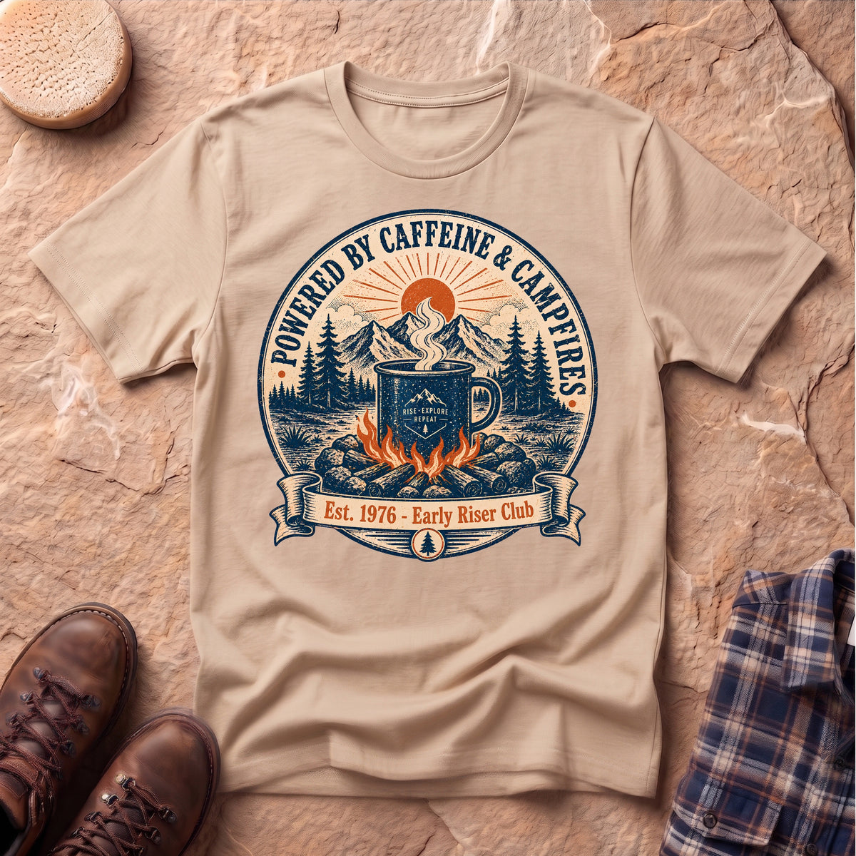 Caffeine and Campfires Unisex T-Shirt