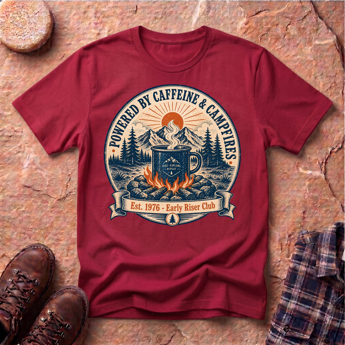 Caffeine and Campfires Unisex T-Shirt