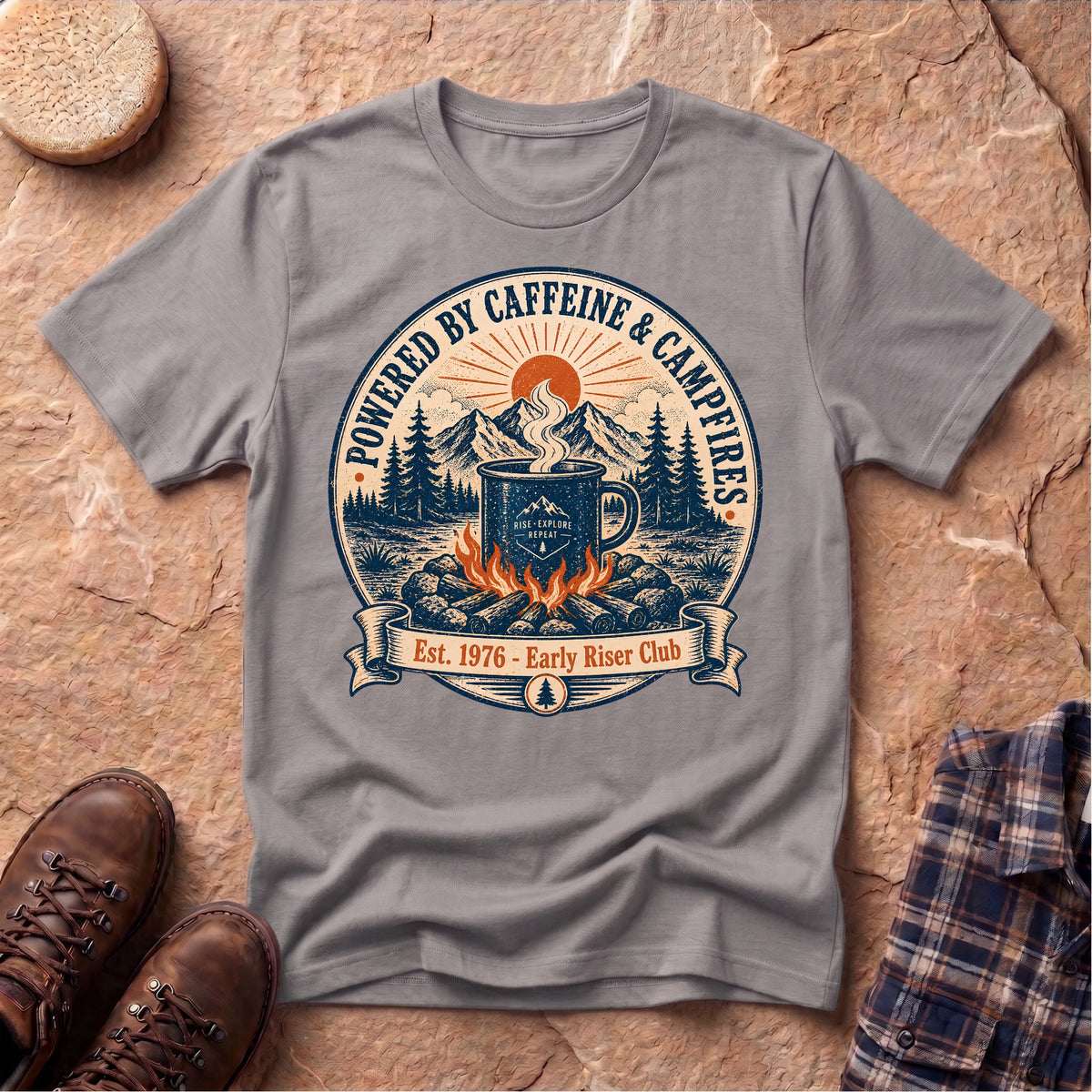 Caffeine and Campfires Unisex T-Shirt